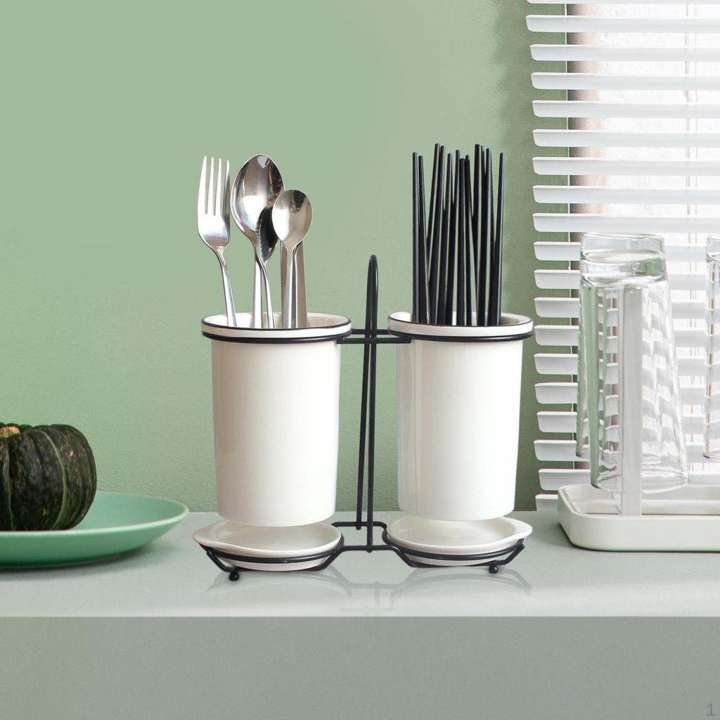 Chopsticks Cage Holder Ceramic Draining Organizer Practical Home Multifunctional 2 Cups