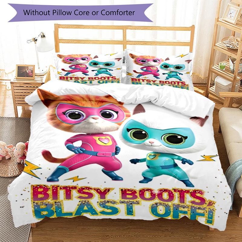 3pcs Super Kitties Adventures2 Design Cover Set - HD Printed Bedding with 1 Cover and 2 Pillowcases - Perfect for Home and Dorm Decor