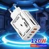 4 Ports USB Charger 120W PD Type C Fast Charging Phone Charger Adapter For iPhone Samsung Xiaomi EU/US Plug Quick Charger