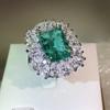 Vintage Sparkling Emerald Ring Silver Court Style Paraiba Jewelry Colorful Zircon Jewelry Ring Jewelry Set