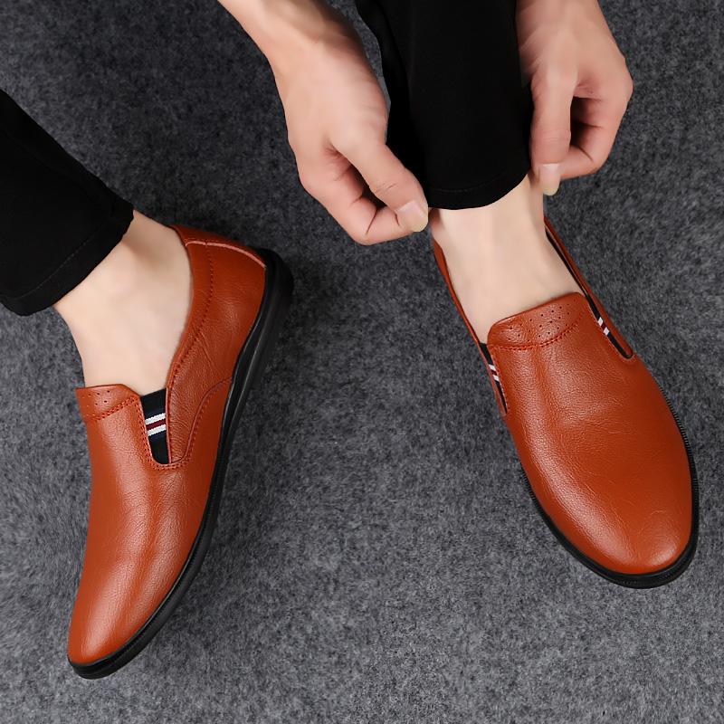 Fashion Lightweight Walking Flats Fashion Men's Leather Loafers Slip-On Comfortable Casual Shoes Breathable Driving Moccasins for Men