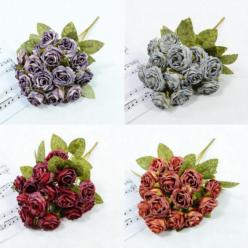 Silk Petals Rose Artificial Flowers 15 Heads Decorative Flower Party Supplies