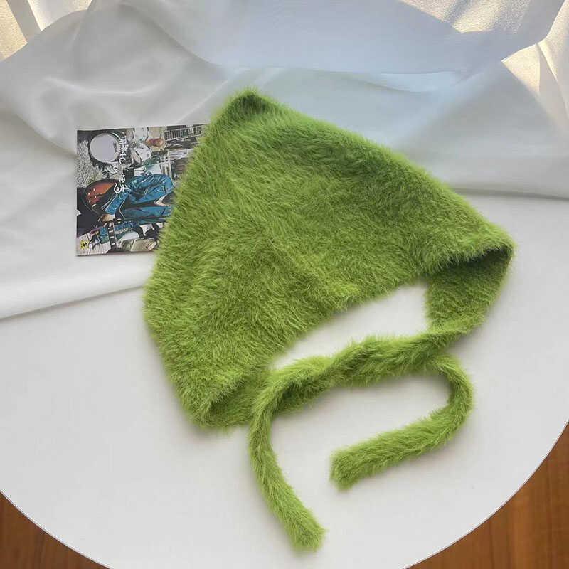 Женский пушистый вязаный шерстяной треугольный шарф и повязка на голову-галстук от французских брендов - Осенне-зимнее тепло, милый и очаровательный стиль.