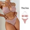 Женская мода, сексуальный купальник из двух частей с принтом, купальник с лямкой на шее, мягкий топ, трусы с высоким вырезом, комплект купального костюма, танкини с открытой спиной, купальный костюм
