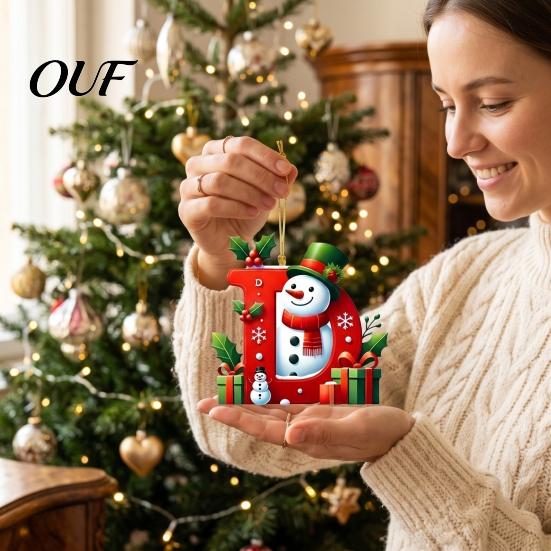 Decorative Holiday Gift Tags for Friends 26Pcs Christmas Alphabet Ornament Set, 2D Acrylic A-Z Letters with Custom Xmas Tree Decor Santa Hat