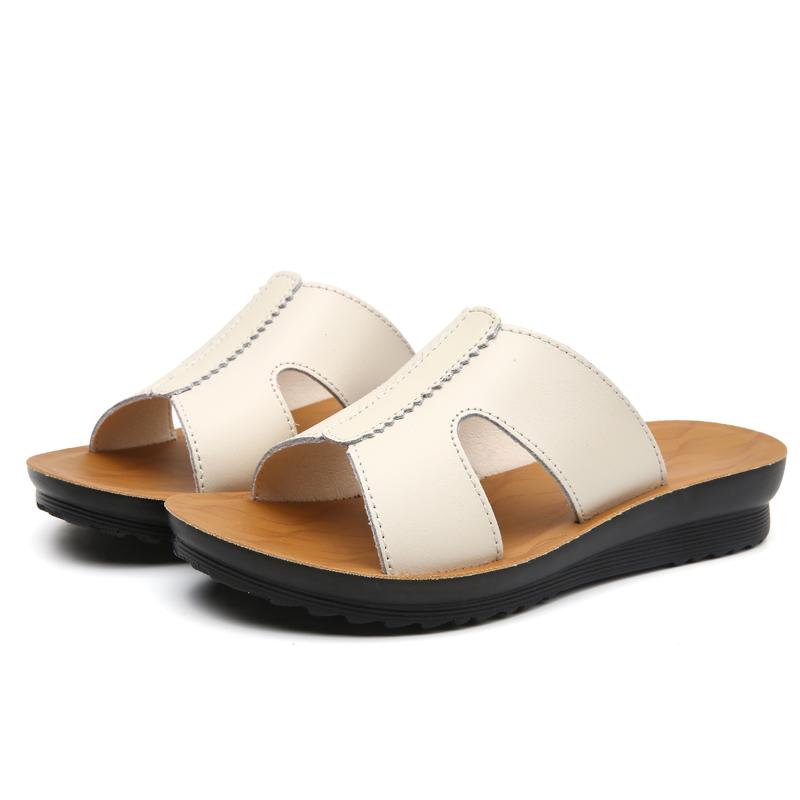 Летние женские сандалии, кожаные однотонные домашние сандалии для дома, сандалии для женщин