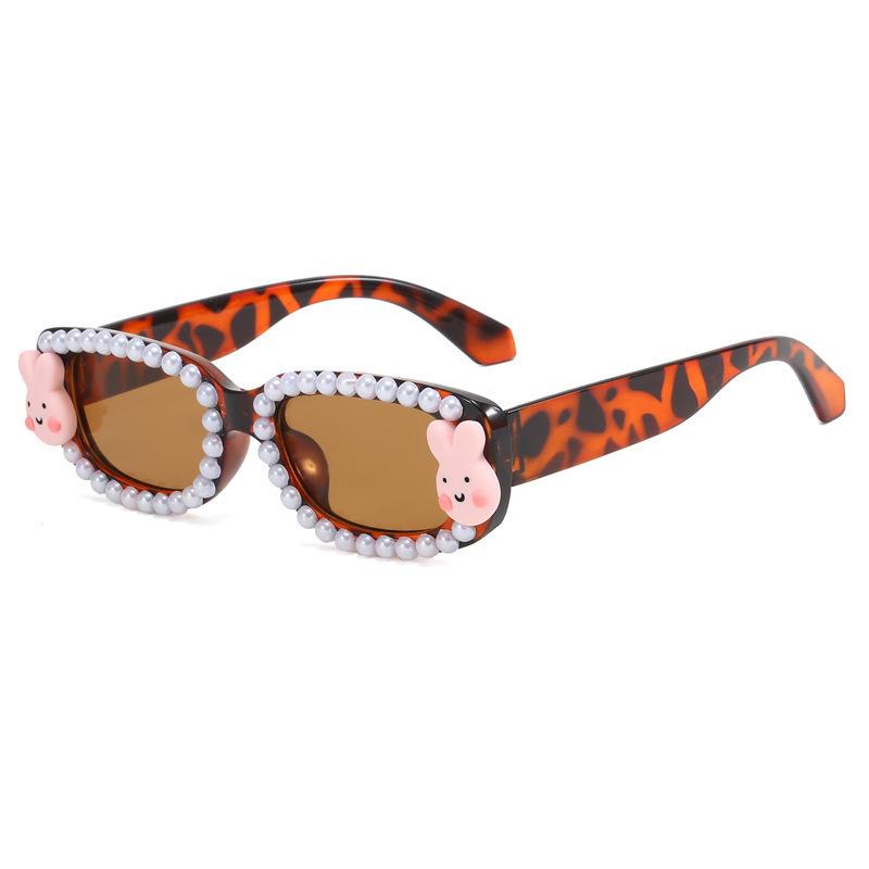 Bunny Pearl Kids Sunglasses Cute Rabbit Charm Rectangular Frame UV Protection Adorable Shades for Girls Daily & Party Wear KJ271