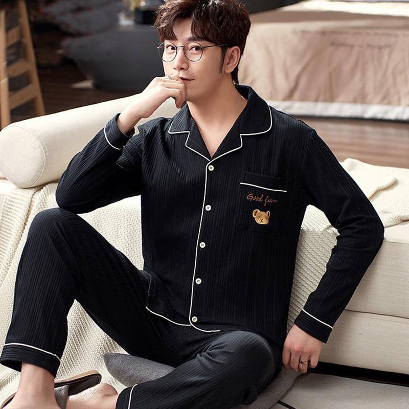 Весенне-осенние новые мужские хлопковые пижамы для отдыха с длинным рукавом, кардиган, комплект плюс размер, домашняя одежда для отдыха