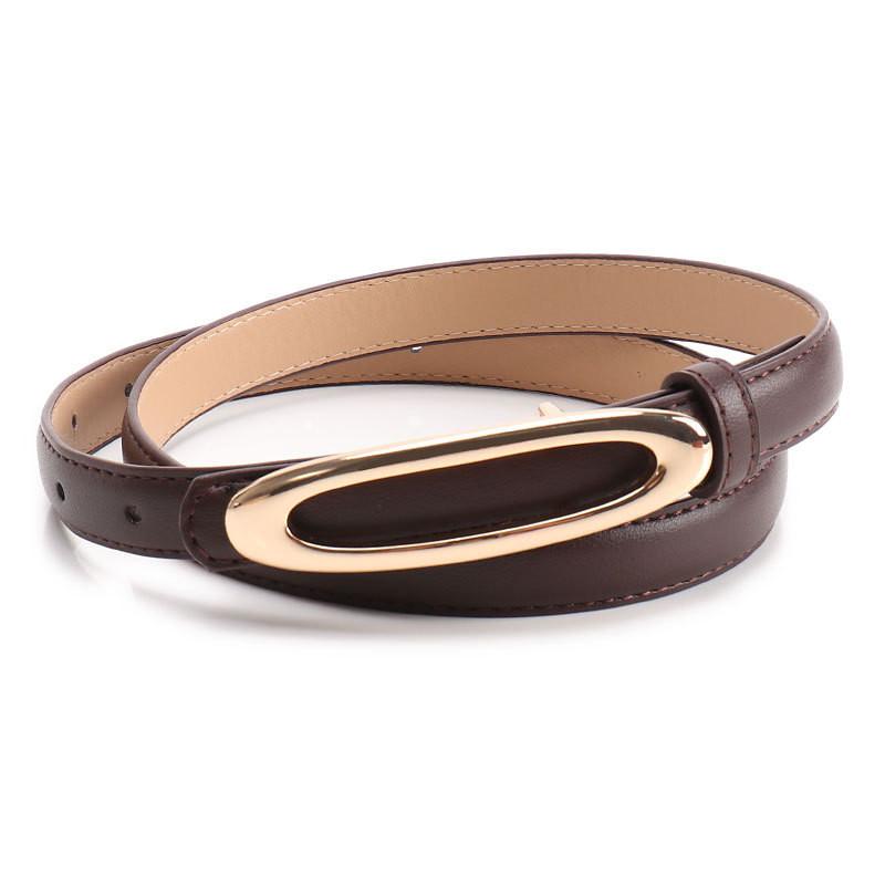 Minimalist Women Leather Belt With Elliptical Flat Buckle For Dress And Jeans