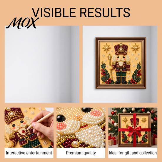Educational Hands-on Toys Nutcracker Faux Pearl Art Kit, Painting DIY Kit with Pre-Framed Projects for Seniors Canvas, 3D Christmas Wall Craft Adults,