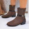 Classics Suede Short Boots Woman Round Toe Mid Calf Boots Flat Shoes Women Belt Buckle Boots Winter New Women Ankle Boot