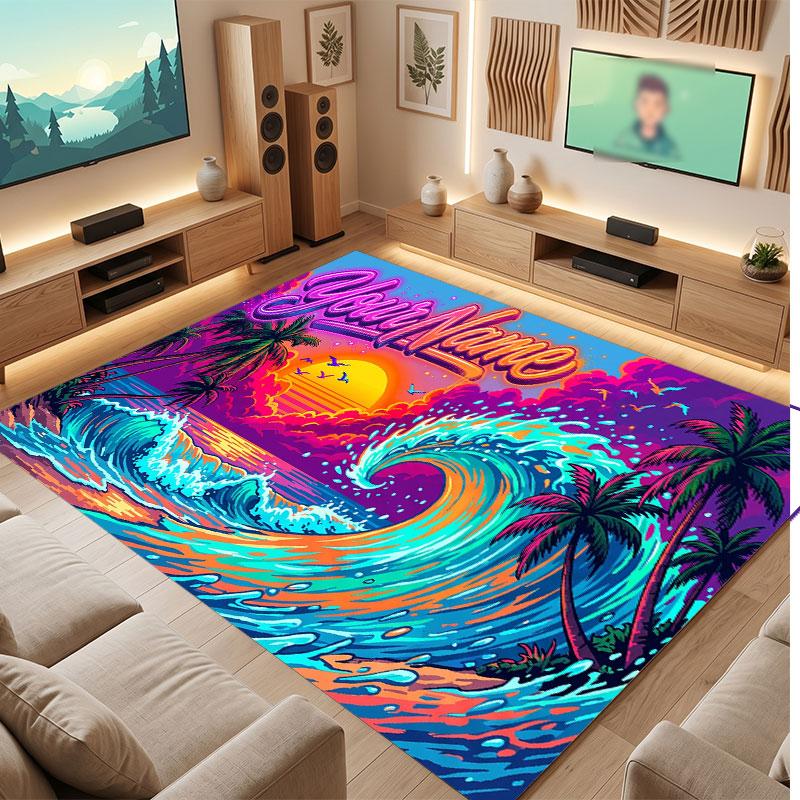Mountain Landscape Theme Crystal Velvet Floor Rug Personalized Custom Name Text Warm Carpet Home Decoration