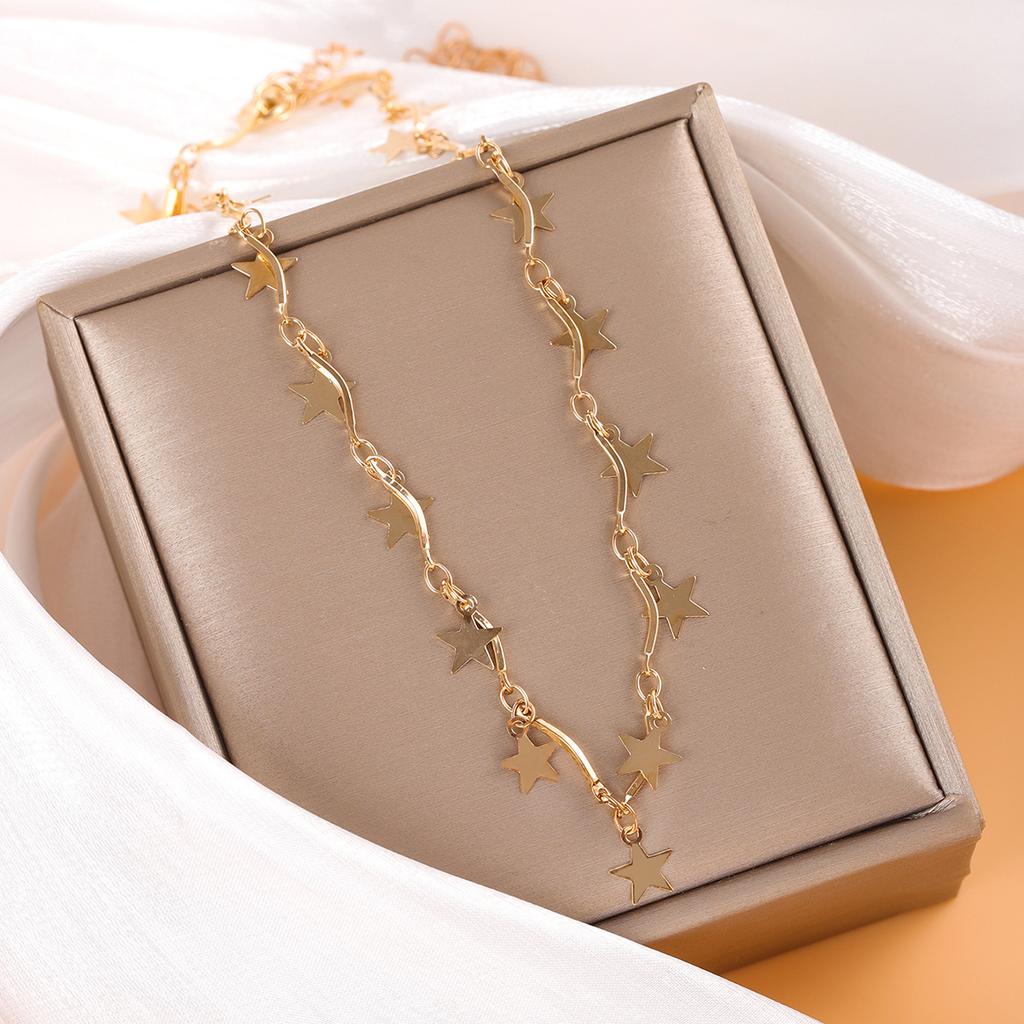 1Pcs Punk Star Pendant Necklace Retro Geometric Tassel Collarbone Chain Charming Elegant Women's Daily Dating Party Zircon