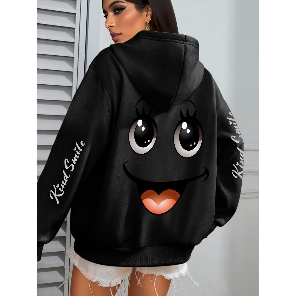 Худи большого размера с принтом смайлика для женщин