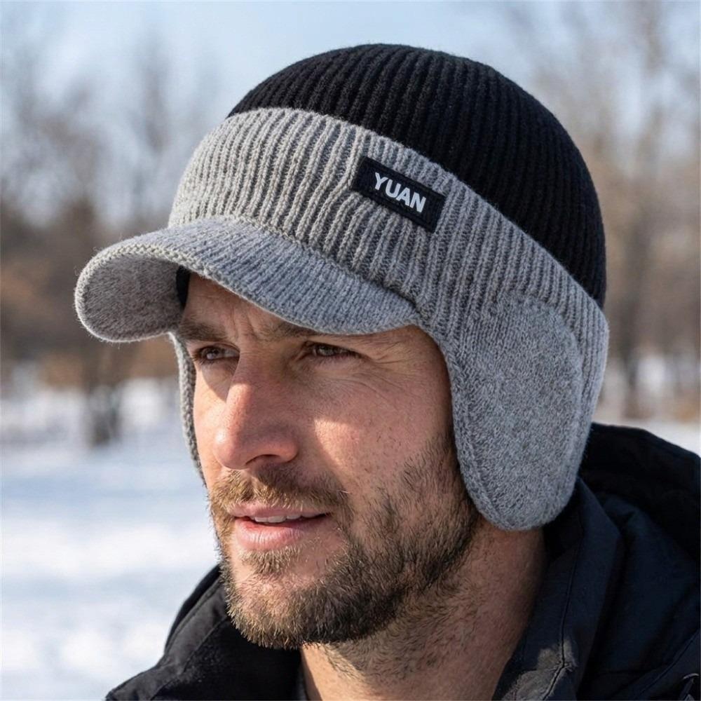 Windproof Cycling Beanie Thick Ear Flap Hat New Men's Knit Hat Winter