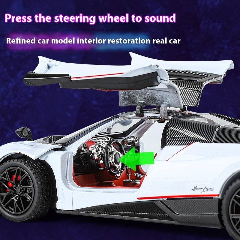 1:Модель автомобиля Pagani Huayra из сплава в масштабе 1:24 с ретро-механизмом оттяжки, идеальный подарок для детей, фанатов гонок, а также для коллекционирования и демонстрации