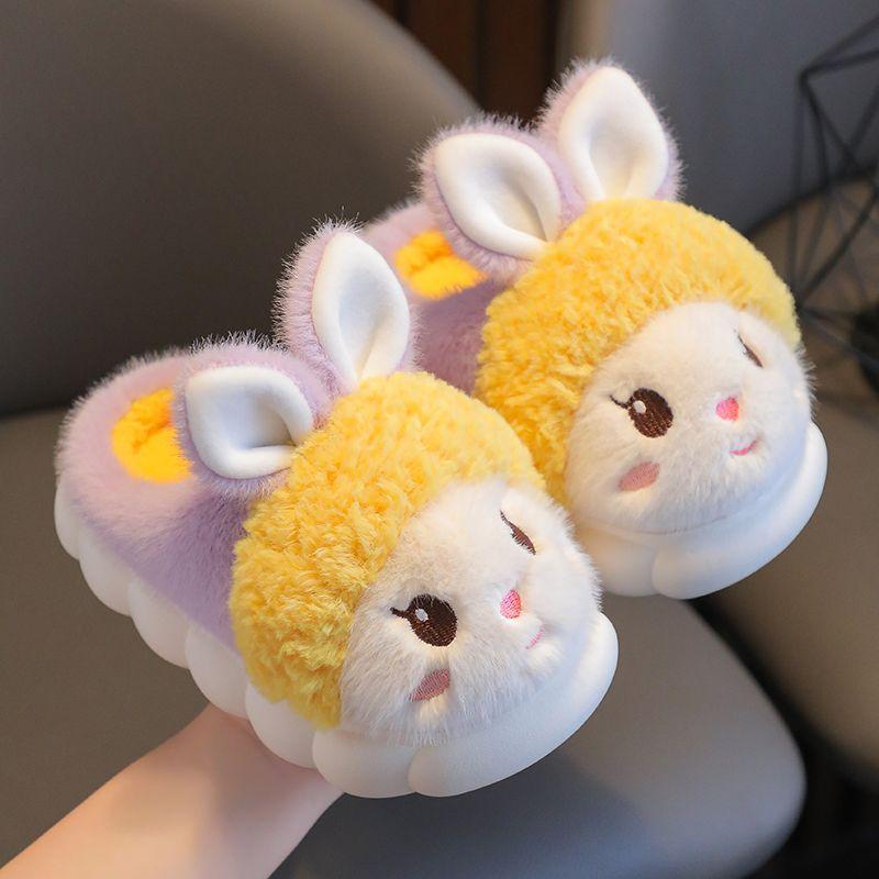 Kawaii Белые тапочки-кролики Babi Shoes Милые зимние тапочки-кролики Детские теплые меховые мокасины для младенцев Тапочки для девочек