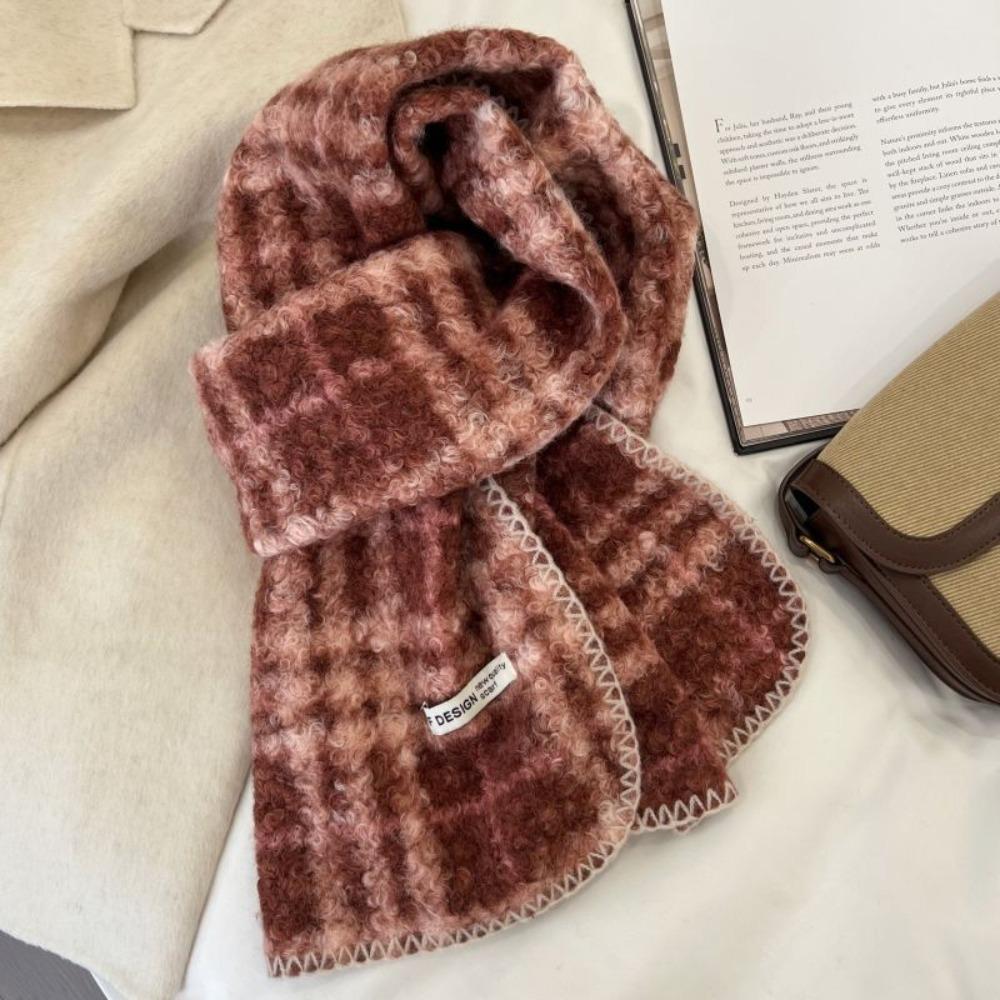 Korean Style Plaid Fleece Scarf Coldproof Winter Cashmere Shawl Elegant Curly Wool Scarf Women