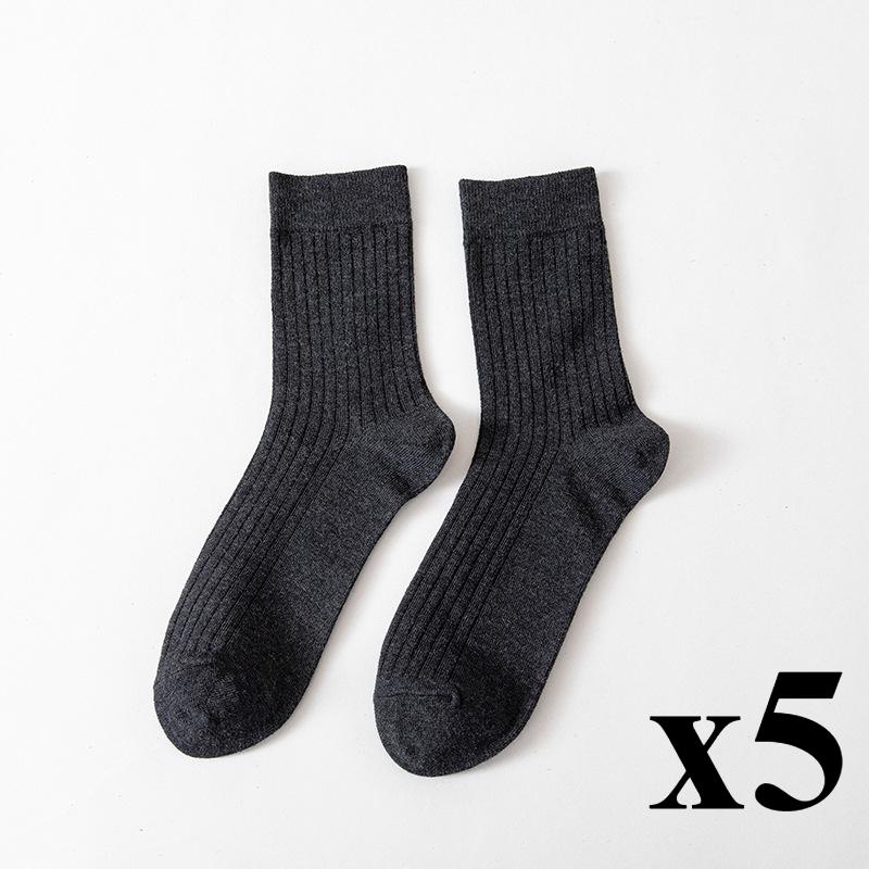 5 Pairs Men's Solid Color Striped Socks Spring Autumn Winter Socks Casual Socks Business Socks Wholesale