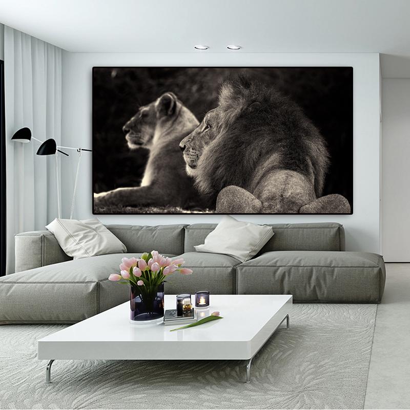 Large Size Black Lions Canvas Paintings On The Wall Animal Posters and Prints Wall Pictures for Living Room Cuadros Home Decor