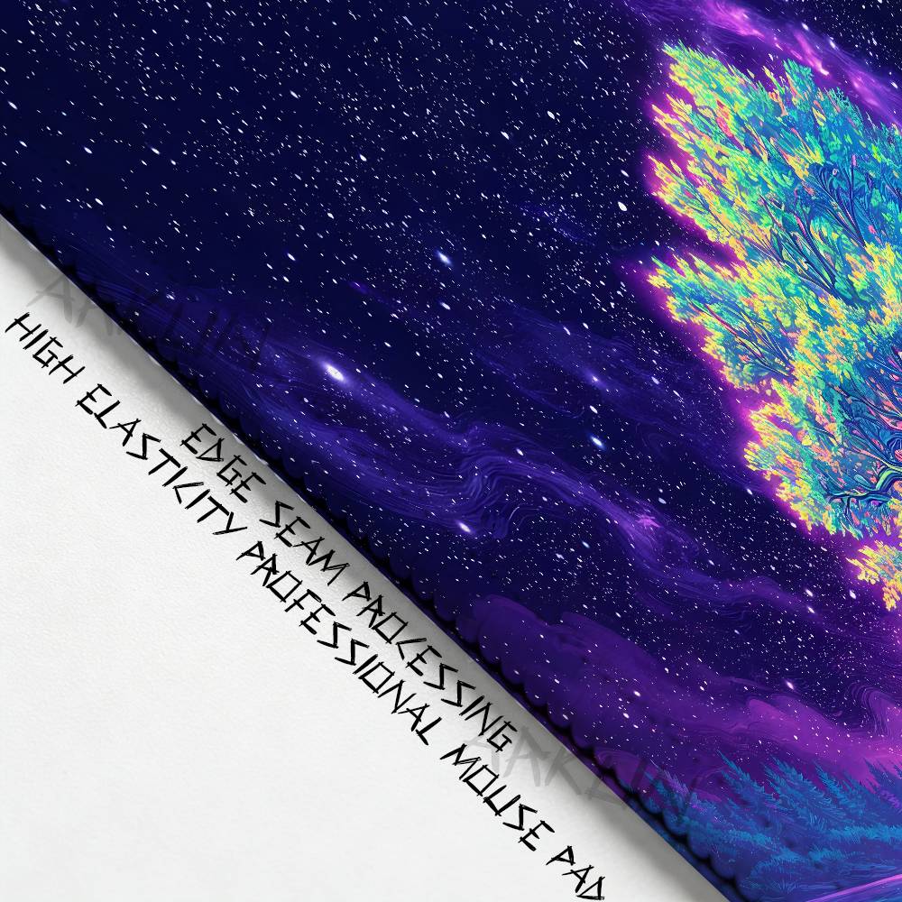 Glowing Neon Tree Of Life Gaming Mouse Pad Psychedelic Galaxy Starry Night Forest Lake Extended Desk Mat Nonslip Gamer Office