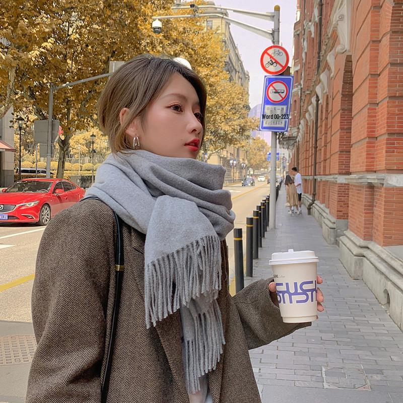 Кашемировый шерстяной шарф - Толстый, однотонный, унисекс, универсальный, в корейском стиле для осени/зимы.