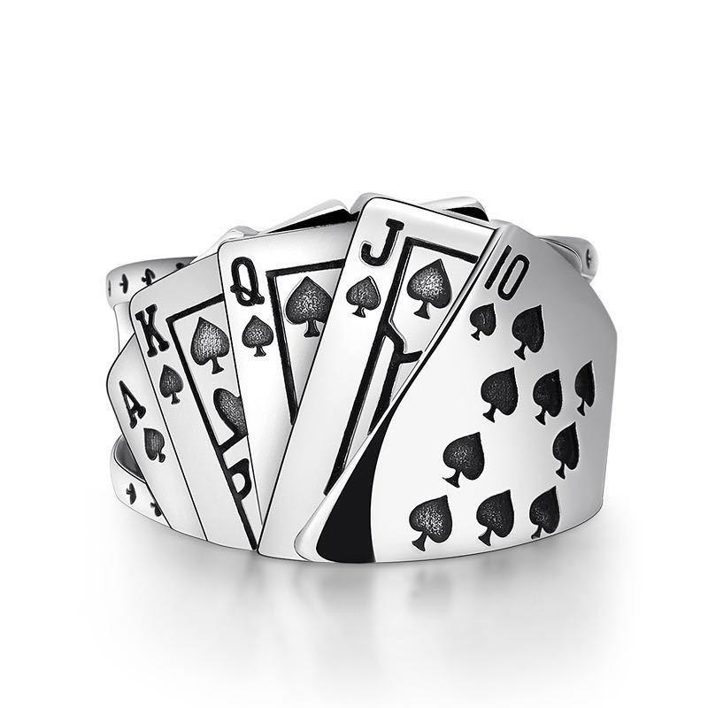 1PC Flush Playing Card Ring Men and Women Personality Domineer Retro Old Diamond Square Opening Ring