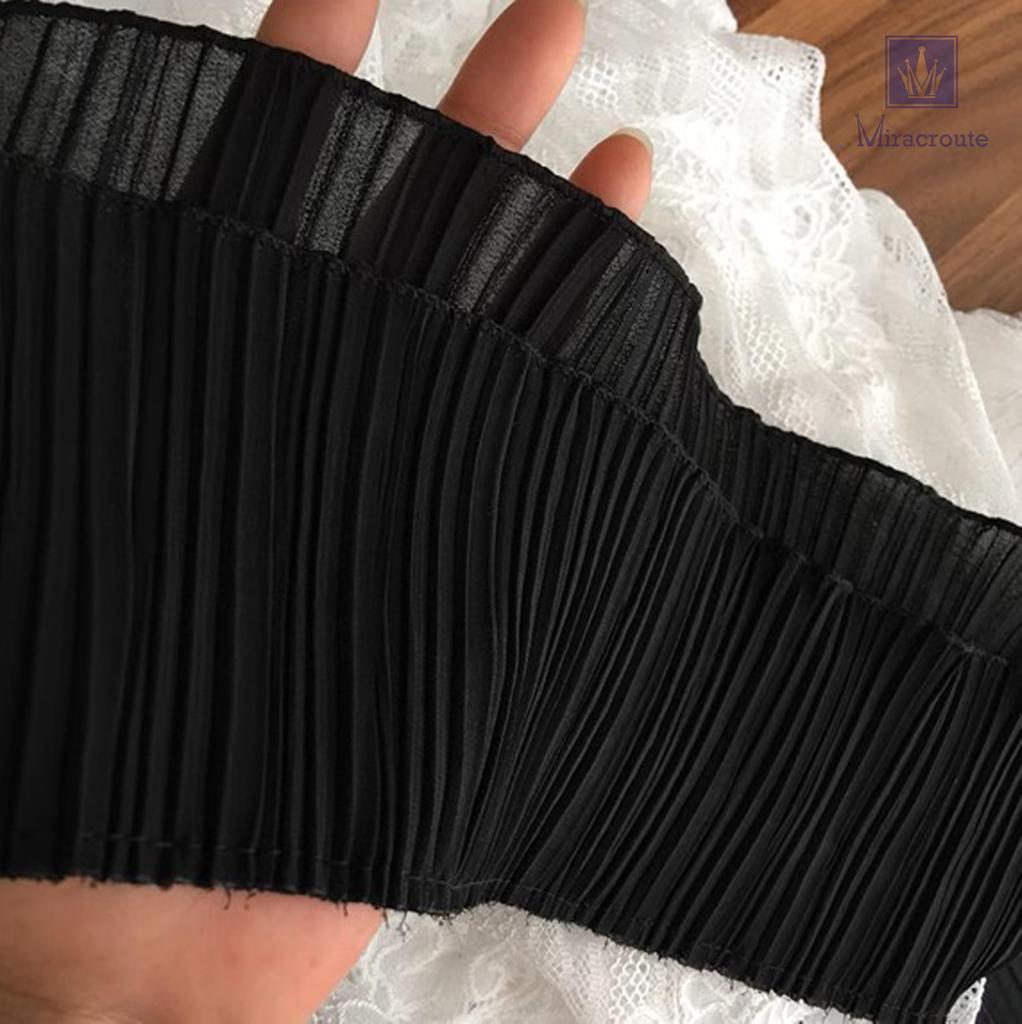 13cm Wide X Long Soft Chiffon Lace Pleated Cute Black and Decorative for Wedding Dresses and Costumes 4.5m Double-Layer Fabric, Ribbon, White, (White)