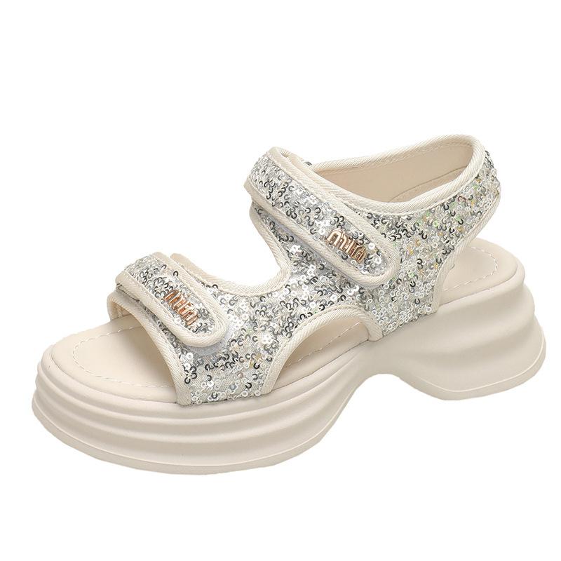 Мода 2024 года, женские спортивные сандалии, летняя новая мода, блестящие повседневные римские дизайнерские туфли, сандалии на платформе для девочек