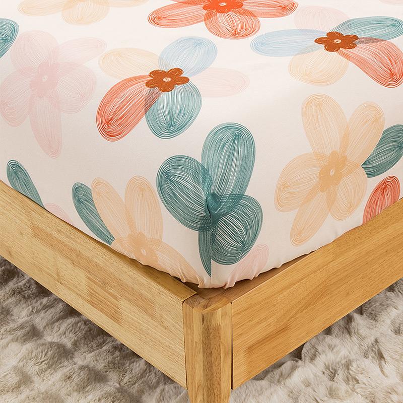 3PC Flower World Fitted Sheet Floral Pattern 100%Polyester 1Fitted Sheet 2Pillowcase Queen/King Size Four Seasons No Pillowcase