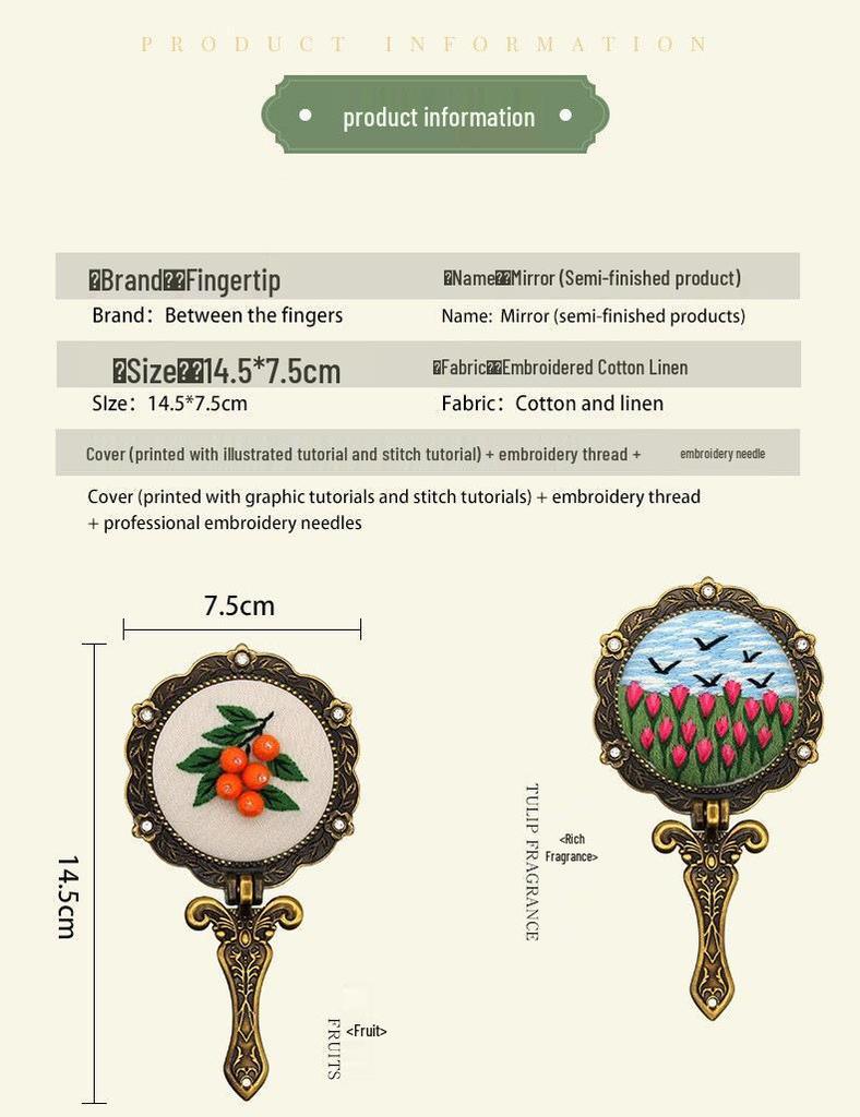 DIY Retro Embroidery Folding Makeup Mirror Kit: Beginner-Friendly Cute Ancient Style