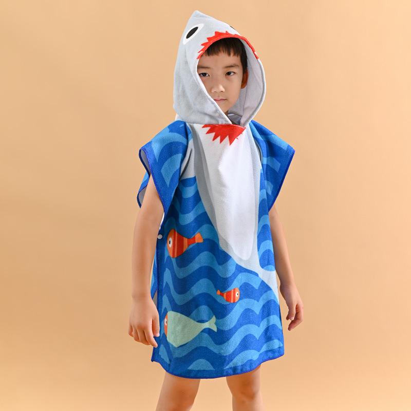 Dinosaur Cartoon Hooded Bath Towel: Absorbent Cotton Poncho for Kids' Summer Swimming