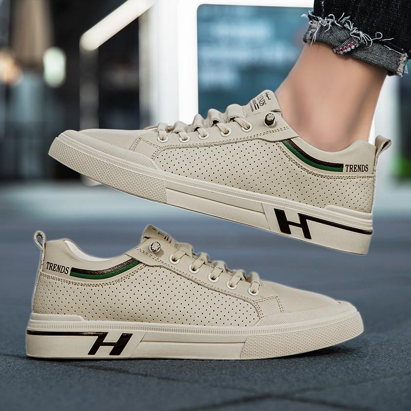 Модные кожаные классические скейт-кеды для мужчин 2024 года, новые простые повседневные туфли для мужчин, кроссовки со шнуровкой для мужчин, модные мужские прогулочные туфли с вырезами