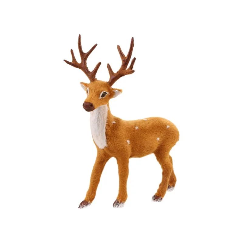 Christmas Cartoon Elk Plush Simulation Reindeer Deer Party Scene Layout Fake Elk Figurine Home Decoration For Desktop Ornaments