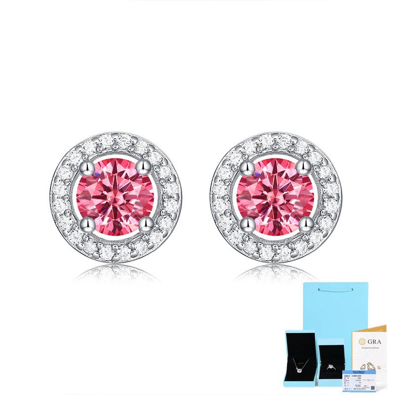 Bague Ringen Серебро S925 с мозаикой из камня Mosan 0,5 карата, круглая сумка, серия новых женских розовых ногтей для ушей
