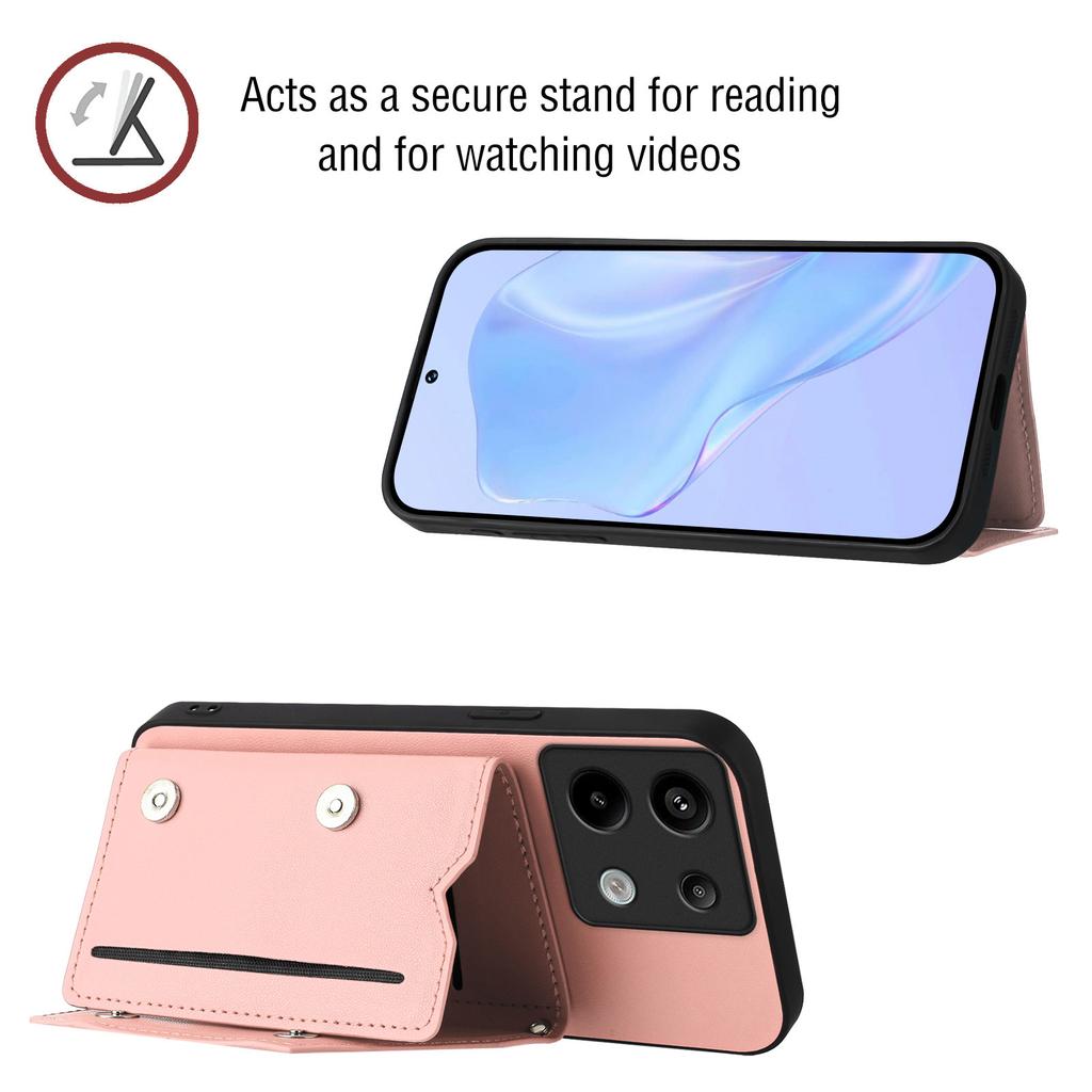 For Xiaomi Poco X6 5G/Xiaomi Redmi Note 13 Pro 5G Case Card Holder Kickstand Skin-Touch Phone Cover with Wrist Strap