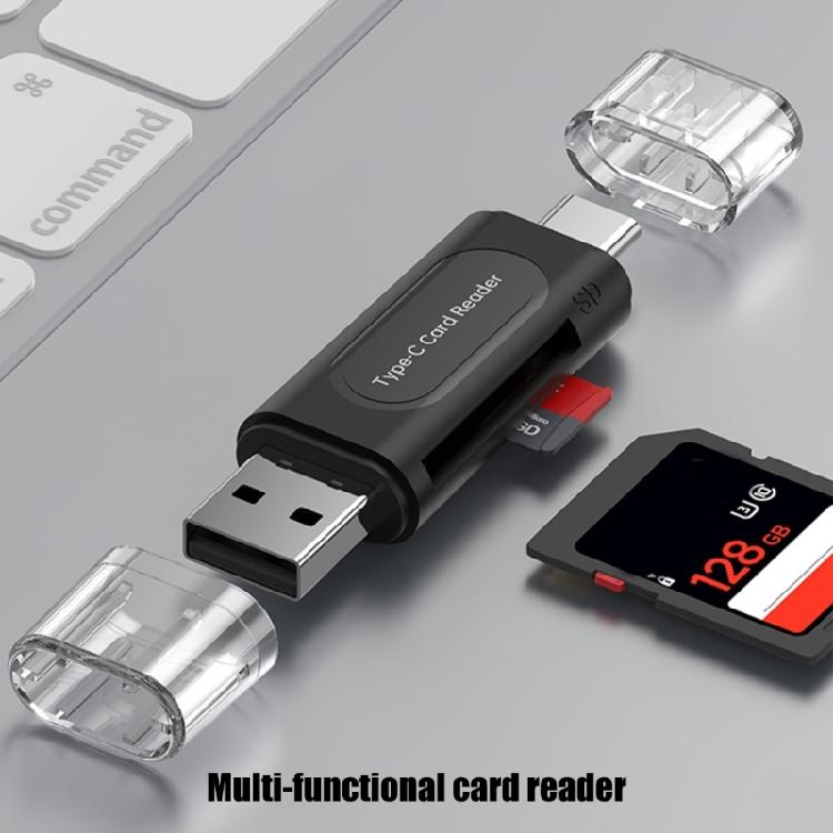Многофункциональный кард-ридер USB 2.0 Type-C, поддерживает карты SD/TF до 128 ГБ, мгновенное распознавание, для офиса и путешествий
