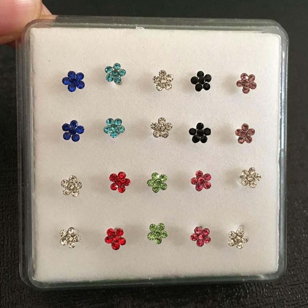 Стиль 20 шт./кор. женский цветок горный хрусталь посеребренный нос шпилька пирсинг ювелирные изделия подарок