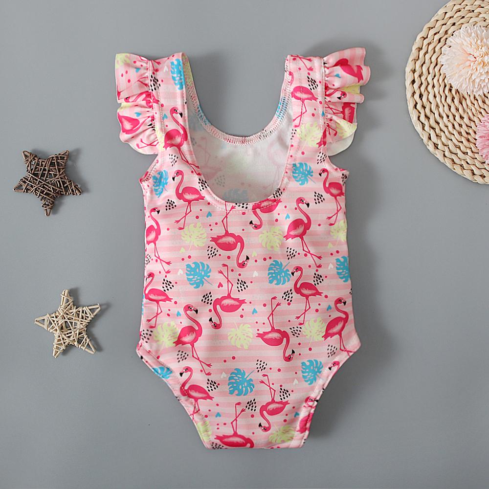 Цельный купальник для маленьких девочек, летний пляжный купальник с рюшами и открытой спиной, с мультяшным принтом