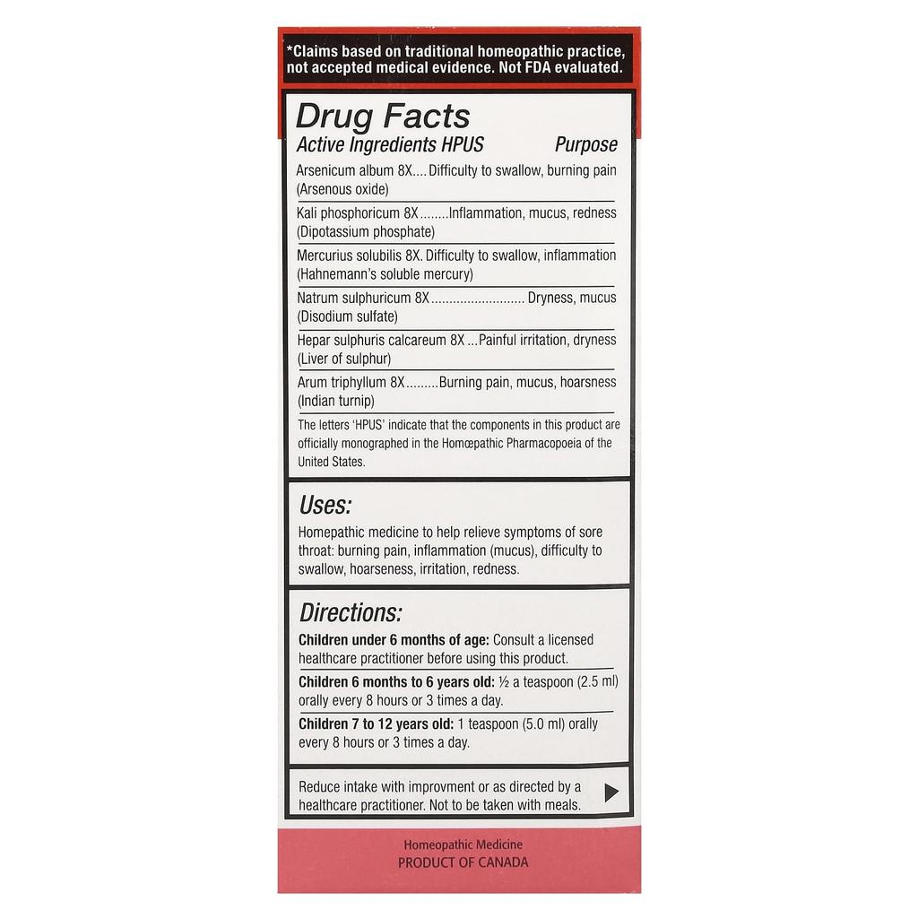 Homeolab USA, Kid's Relief®, Sore Throat Relief Syrup, Ages 0-12, 3.4 Fl Oz (100 Ml)