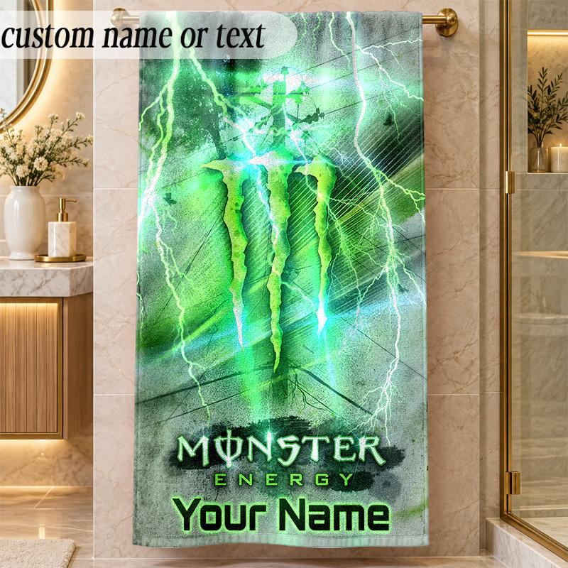 Beach TowelMonster Energy Custom Name Text Personalized Soft Towel for Beach Pool Indoor Home Decor Gift