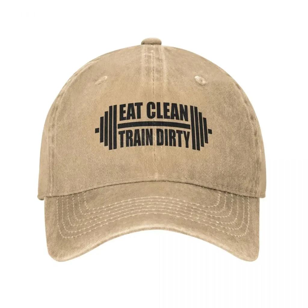 Eat Clean Train Dirty Gym Cool Baseball Cap Vintage Distressed Cotton Snapback Cap Unisex Outdoor All Seasons Travel Hats Cap