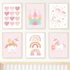 Pink Princess Castle Unicorn Rainbow Heart Wall Art Canvas Painting Posters And Prints Wall Pictures Baby Girl Kids Room Decor