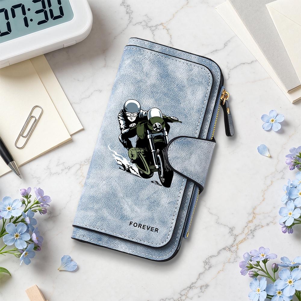 Biker Print Long Wallet Forever Multi Card Case Fashion Leisure Portable Durable