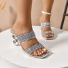 Fashion Rhinestone Square Toe Sexy High Heel Sandals Summer New Fashion Square Toe Open Toe Flip Flops Alien Heel Slippers