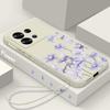 Luxury Purple Flower Case For Xiaomi 13T 11T Pro Poco F6 X6 Pro Funda Redmi Note 14 Pro 5G 13 12 11 Silicone Lanyard Cover