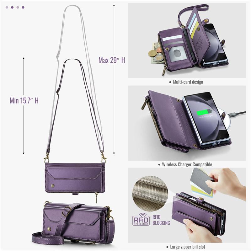 CaseMe Кожаный чехол-книжка для Samsung Galaxy Z Fold 7 5G 6 5 4 3 S26 Ultra S25 Edge S24 FE S23 S22 S21 S20 Plus Note 20 Кошелек на молнии Чехол-кардхолдер