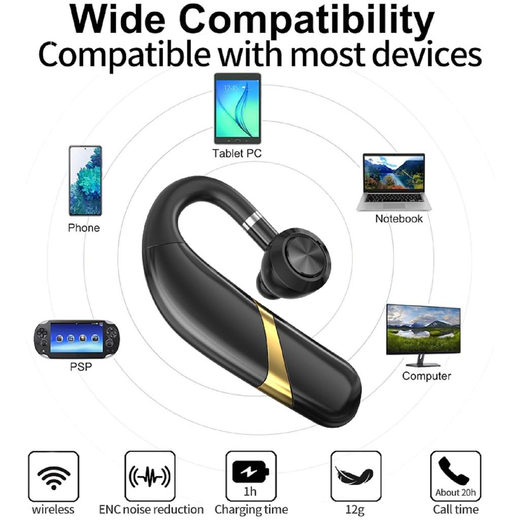 Bluetooth 5.4 Гарнитура, Одноухая, Стиль накладных наушников, Беспроводной наушник, Шумоподавление, Одновременное подключение к 2 устройствам, Сверхдолгое время ожидания