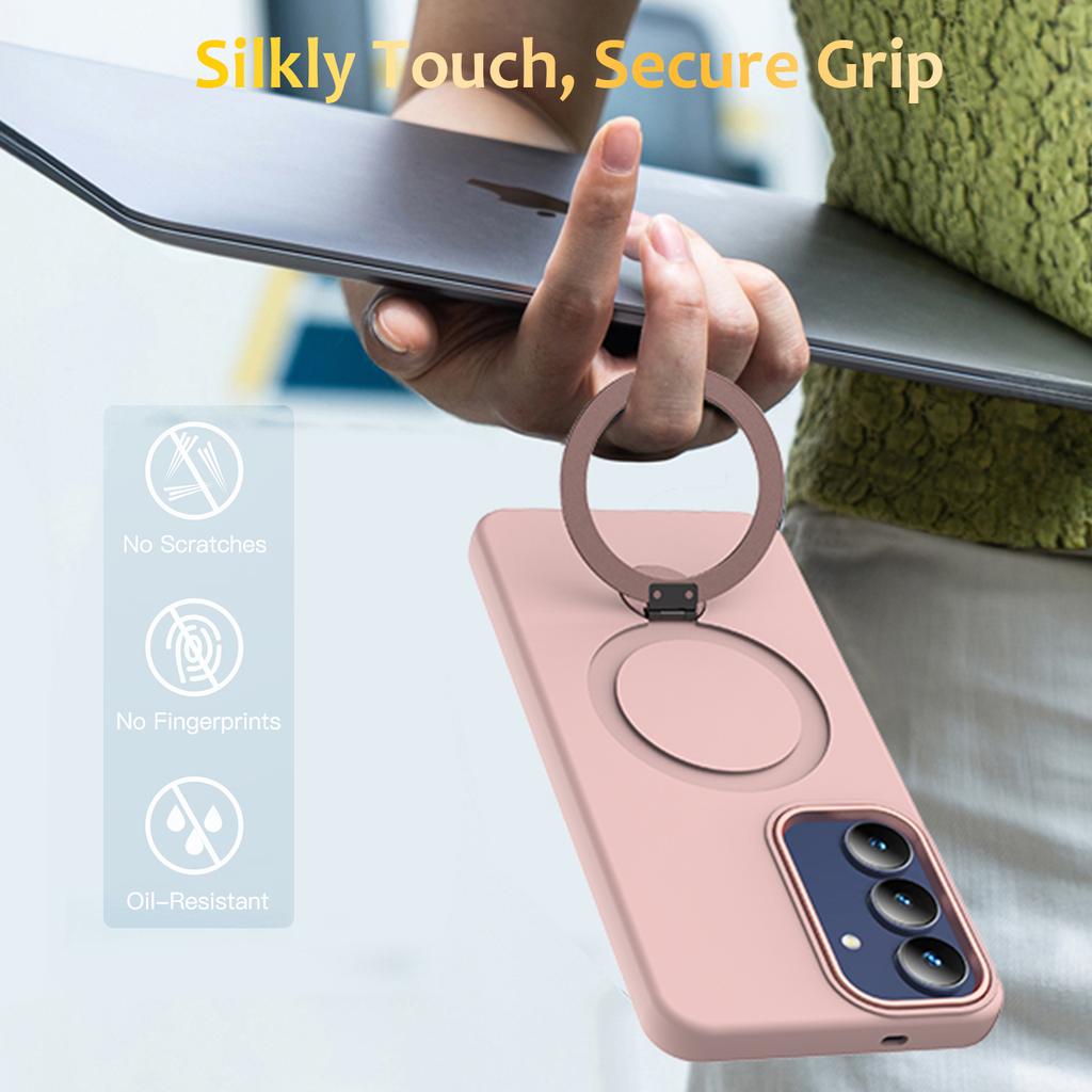 For Samsung Galaxy S25 FE Magnetic Case Rotating Ring Kickstand TPU + PC Back Cover