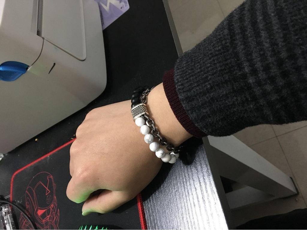 Мужской браслет из натурального камня «Карта» и нержавеющей стали - Уникальная модная бижутерия